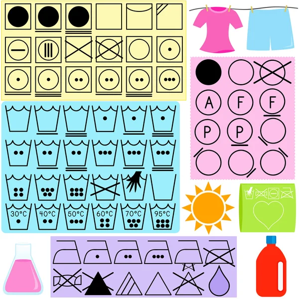 Simboli per il lavaggio dei vestiti — Vettoriale Stock