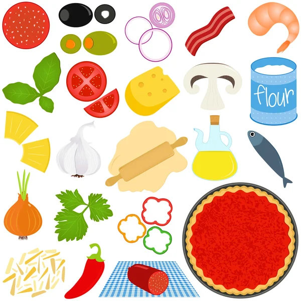 Vektor ikoner av ingredienser för att göra pizza — Stock vektor