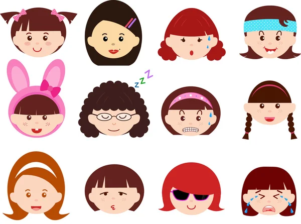 Iconos: Jefes de niñas, mujeres, niños — Vector de stock