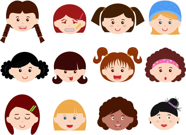 Icons : Heads of Girls, Women, Kids — Stock Vector