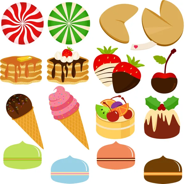 Cute Sweet Cake, Cupcake, Pie and Macaron — Stock Vector