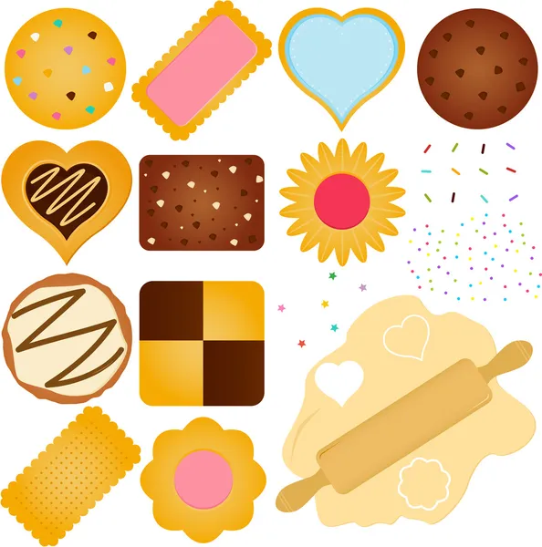 Galletas y galletas con masa — Vector de stock