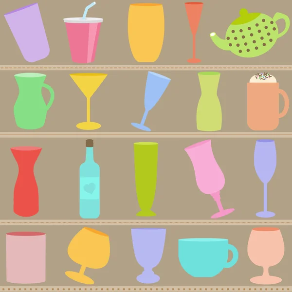 Fles en glas in pastel kleur — Stockvector