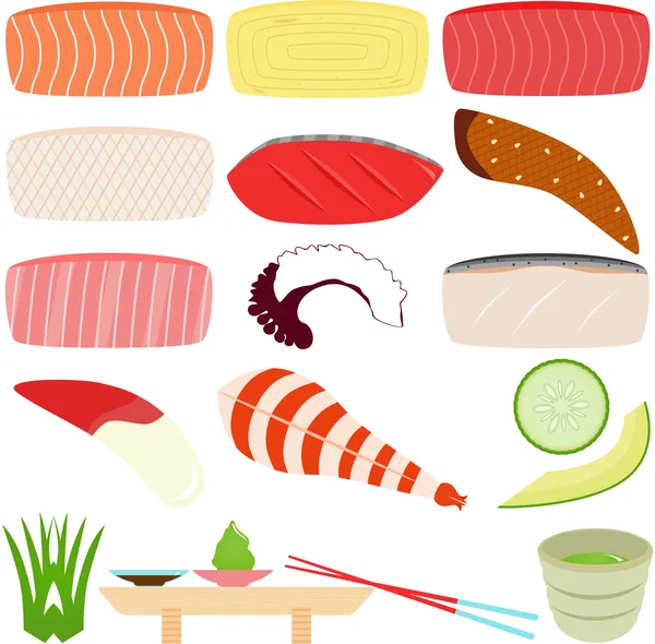 Japanese Cuisine - Sushi - Sashimi — Stock Vector