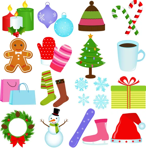 Iconos: Invierno, Tema de Navidad — Vector de stock