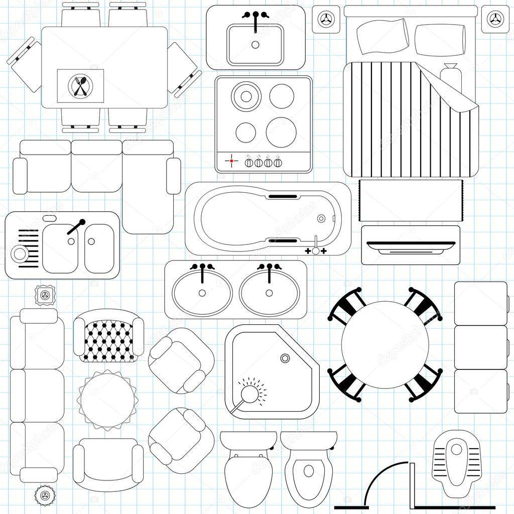 Interior design symbols illustrator Icons Simple