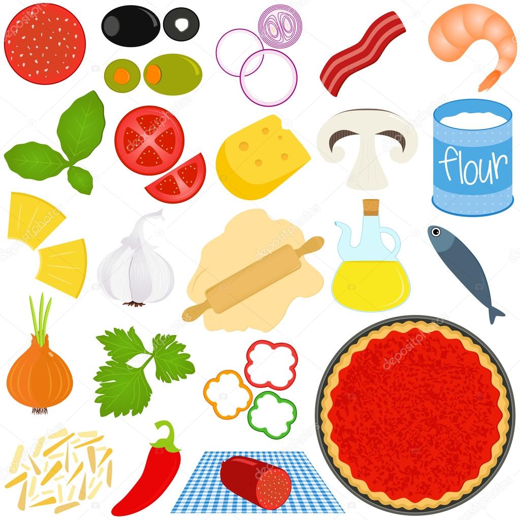 Vector Icons of Ingredients to make Pizza