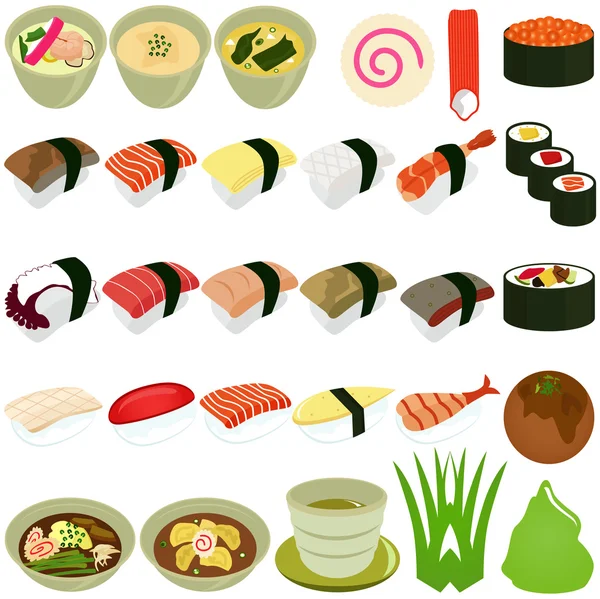 Icônes alimentaires : Cuisine japonaise - Sushi, Soupe — Image vectorielle