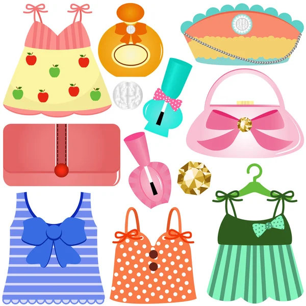 Dresses, Bags, Accessories for girls — Stock Vector