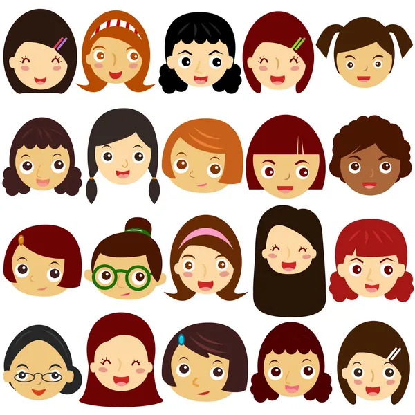 Temat wektor ładny ikony: dziewczyny, kobiety, dzieci (kobiece kobieta komplet) — Wektor stockowy