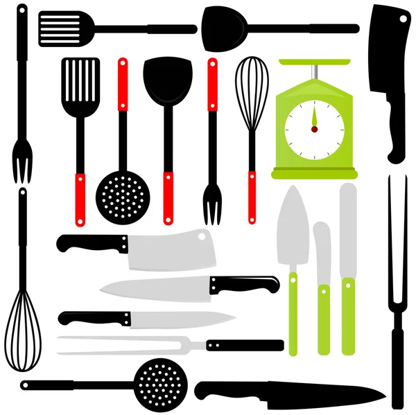 Ustensiles de cuisine, couteaux, équipements de cuisson — Image vectorielle