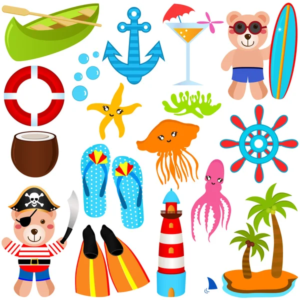 Bear Vector Icons : Summer Theme — Stock Vector