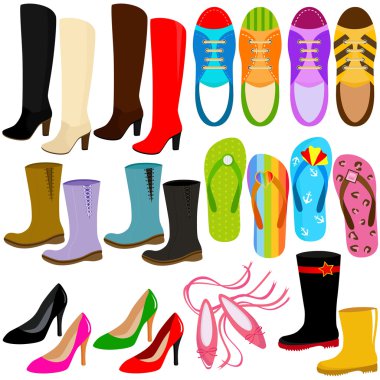 A set of Vector Icons: shoes (boots, high heels, sneakers)