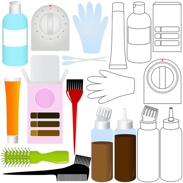Una silueta vectorial, Esquema de productos para el kit de coloración del cabello — Vector de stock
