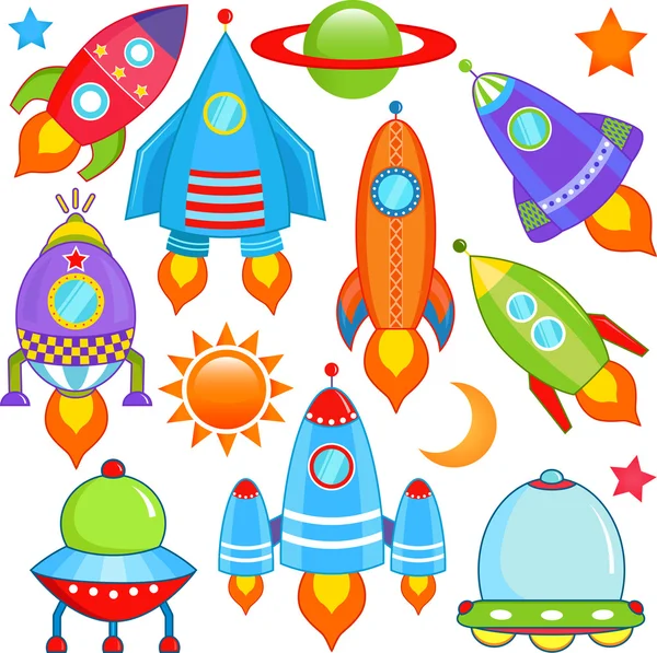 Spaceship, Spacecraft, Rocket, UFO — Stock Vector