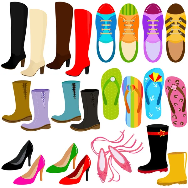 Un conjunto de iconos vectoriales: zapatos (botas, tacones altos, zapatillas de deporte ) — Vector de stock