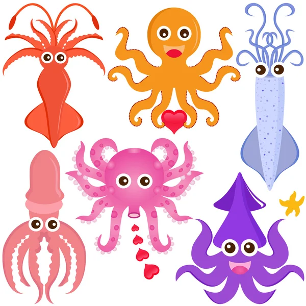 Squid, Cuttlefish, Jellyfish — Stock Vector