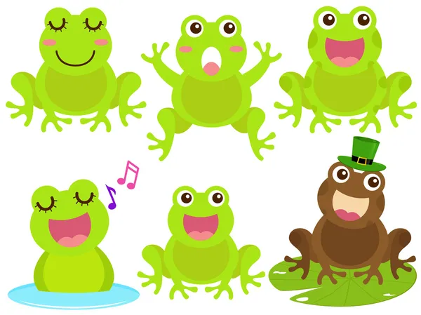 귀여운 벡터 아이콘의 다채로운 테마: 연못에 개구리 — 스톡 벡터
