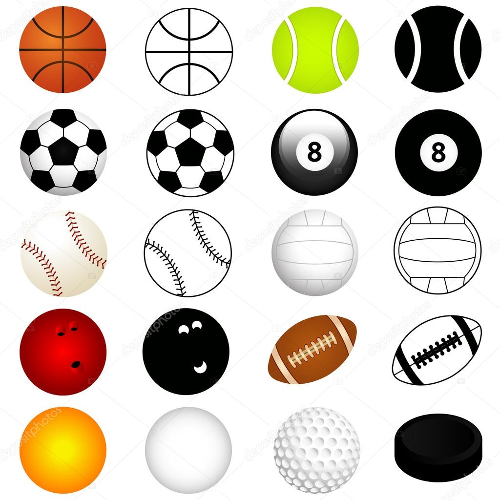 Vector Sports Set : Balls in color and silhouette
