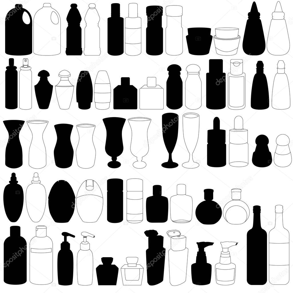 A Silhouette vector set of bottle, perfume, glass, containers