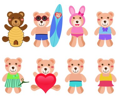 farklı pozisyonlarda tatlı vektör ayılar