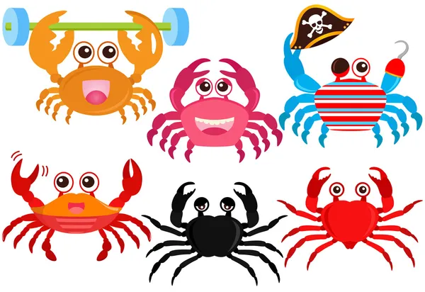 Iconos de vectores animales: lindos cangrejos de colores — Vector de stock