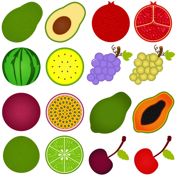 A vector collection of Fresh fruit cut in half isolated on white — Stock Vector