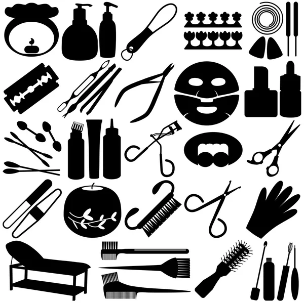 Silhouette - Beauty-Tools, Wellness-Ikonen, Kosmetik — Stockvektor