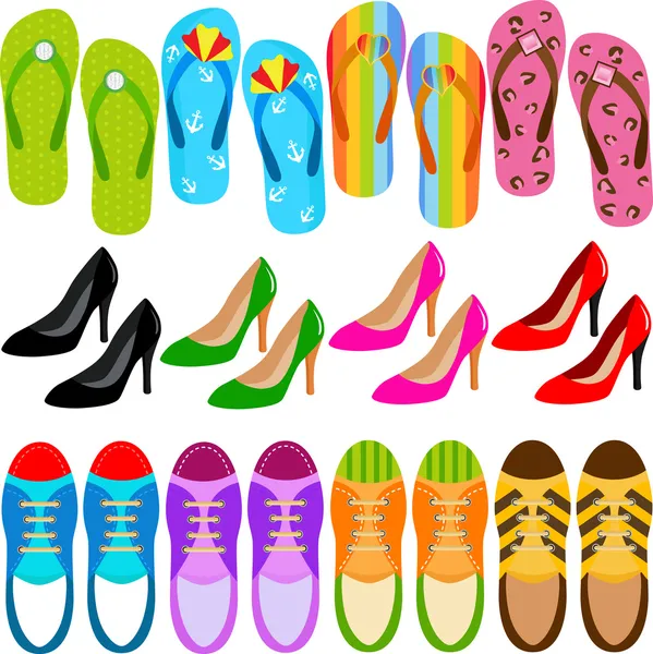 Cipőt (csizma, magas sarkú cipő, cipők) — Stock Vector