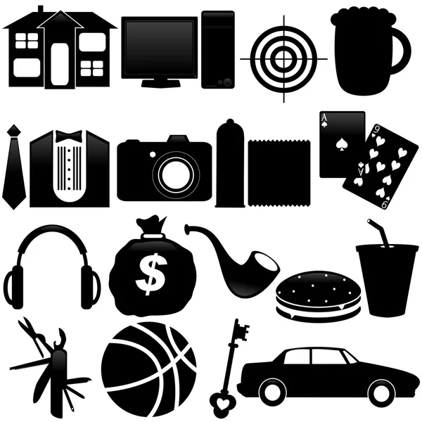 A Vector Silhouette of Icons : What men want — Stock Vector