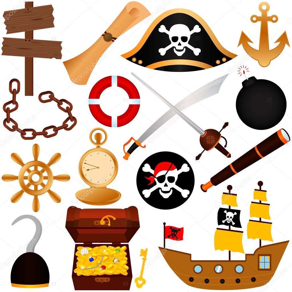 A colorful vector Theme of Pirate, equipments, sailing.