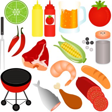 Barbekü, üzerinde beyaz izole ızgara (Barbekü) Tema