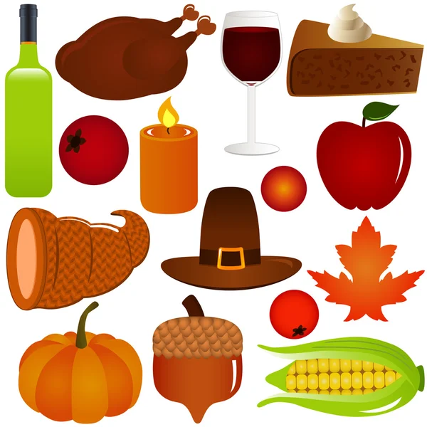 Thanksgiving, Fall season Vector Icons, Isolated on white — Stock Vector