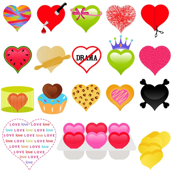 San Valentín - colorido conjunto de iconos del corazón — Vector de stock