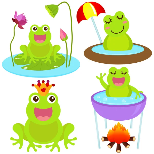 A colorful Theme of cute vector Icons : Frog in the pond — Stock Vector