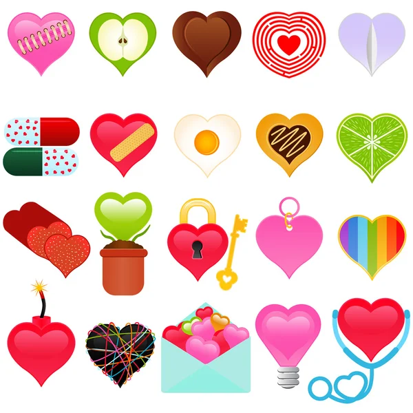 San Valentín - colorido conjunto de iconos del corazón — Vector de stock