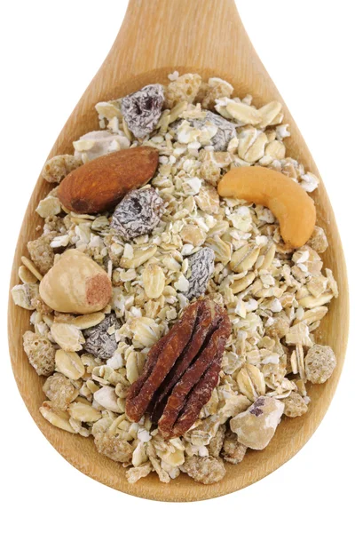 En sked av frukt, nötter och fiber musli — Stockfoto