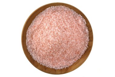 güzel bir ahşap kase pembe Himalaya tuz taneleri