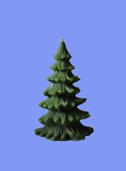Kerstboom Blauwe Achtergrond Kaars — Stockfoto