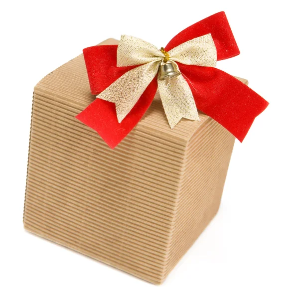 Beige box with red bow — Stock Photo, Image