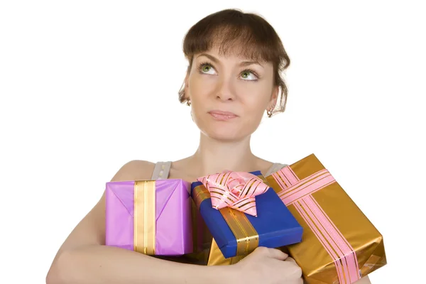 Girl with gifts — Stock Photo, Image