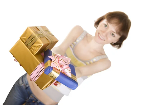 Girl giving gifts — Stock Photo, Image