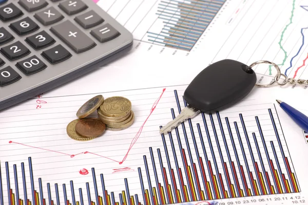 grafik hesap makinesi ve araba anahtarı ve para