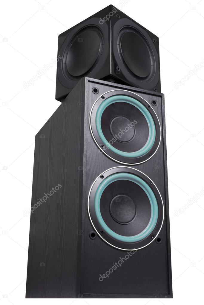 black sub-woofer and speakers