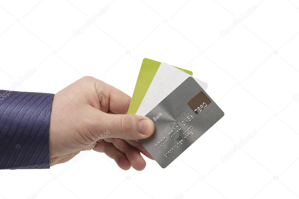 Bank Cards in a man's hand - Close Up