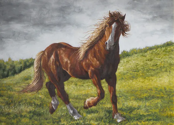 Oljemålning av en häst på prärien — Stockfoto