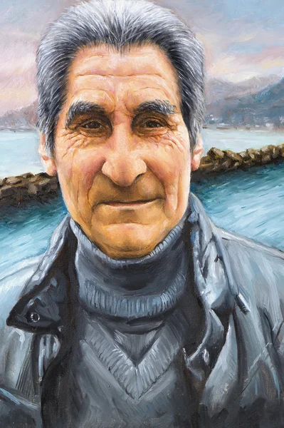 黒い革のジャケットを持つ男のキャンバスに油彩 — ストック写真