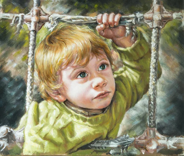 Pintura al óleo sobre lienzo de un niño rubio —  Fotos de Stock