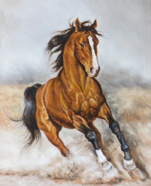 Minyak lukisan kuda di padang rumput — Stok Foto