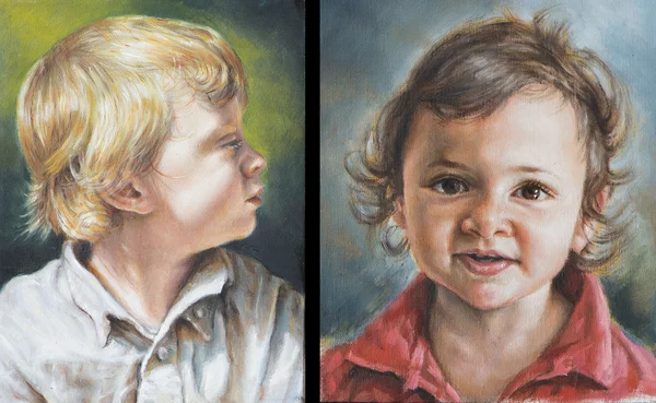 Olieverfschilderij van twee kinderen — Stockfoto